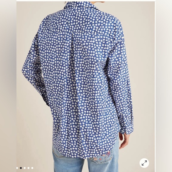 ANTHROPOLOGIE Blue and White Long Sleeve Button Down Shirt with Notched Collar - Picture 4 of 10